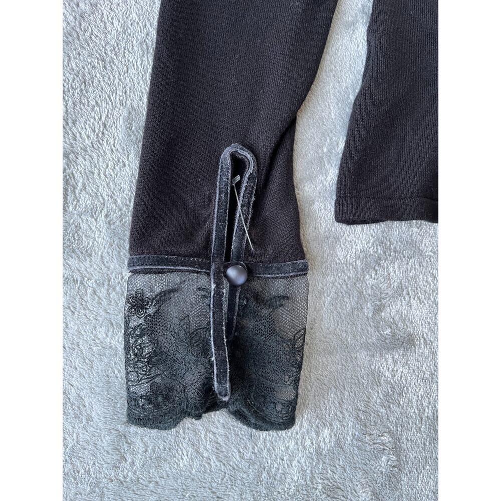 Vintage Y2K Black Lace Trim Top PM Medium Apt 9 Whimsigoth Stretchy Long Sleeved - Picture 7 of 14
